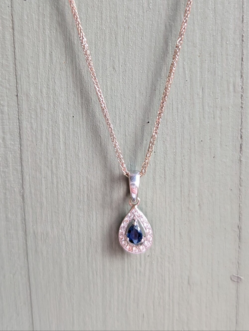 Blue Sapphire Pear Halo Pendant Necklace – Sri Lanka